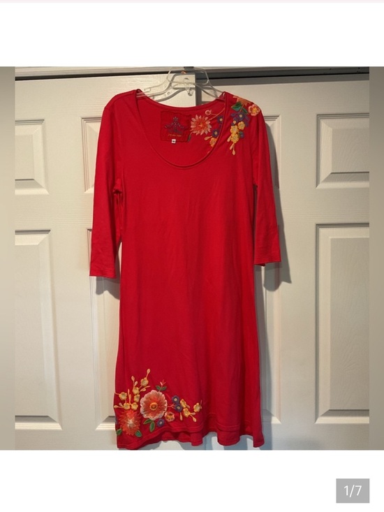 Johnny Was Red Midi Dress with Floral Embroidery - Picture 2 of 8